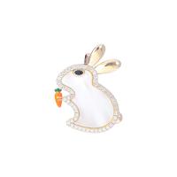 Shell Brooch Brass with Shell Rabbit Vacuum Ion Plating fashion jewelry & micro pave cubic zirconia & for woman golden nickel lead & cadmium free Sold By PC