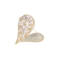 Plastic Pearl Brooch, Brass, with Plastic Pearl, Heart, plated, fashion jewelry & micro pave cubic zirconia & for woman, more colors for choice, nickel, lead & cadmium free, 37x40mm, Sold By PC