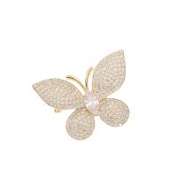 Fashion Brooch Jewelry, Brass, Butterfly, Vacuum Ion Plating, fashion jewelry & micro pave cubic zirconia & for woman, golden, nickel, lead & cadmium free, 35x25mm, Sold By PC