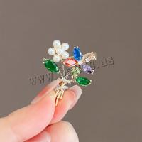 Plastic Pearl Brooch, Brass, with Plastic Pearl, Flower, Vacuum Ion Plating, fashion jewelry & micro pave cubic zirconia & for woman, golden, nickel, lead & cadmium free, 25x31mm, Sold By PC