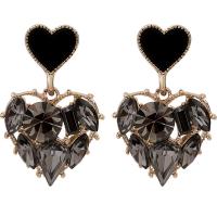 Zinc Alloy Drop Earring Heart gold color plated for woman & with rhinestone Sold By Pair