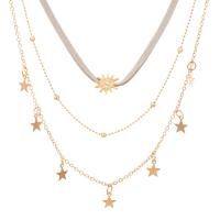 Zinc Alloy Necklace with Velveteen with 2inch extender chain Star gold color plated three layers & for woman & with rhinestone Length Approx 13 Inch Sold By PC