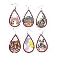 Wood Drop Earring with Zinc Alloy Teardrop brushwork for woman & hollow 34-87mm Sold By Pair