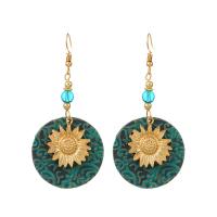 Zinc Alloy Drop Earring Sunflower KC gold color plated Tole Paintng & Bohemian style & for woman Sold By Pair