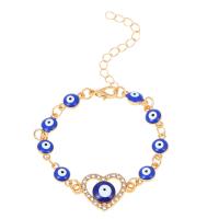 Zinc Alloy Bracelet with 1.96inch extender chain Heart KC gold color plated evil eye pattern & for woman & enamel & with rhinestone Length Approx 5.51 Inch Sold By PC