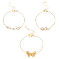 Zinc Alloy Bracelet Set with 1.97inch extender chain Butterfly plated three pieces & evil eye pattern & for woman & with rhinestone & hollow Length Approx 6.69 Inch Sold By Set