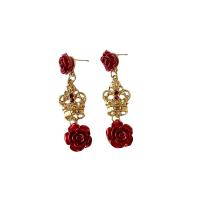 Zinc Alloy Drop Earring with Resin real gold plated & for woman & with rhinestone Sold By Pair