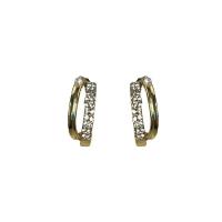 alliage de zinc boucle d oreille dormeuse, Placage de couleur d'or, bijoux de mode & pour femme & avec strass, 7x18mm, Vendu par paire