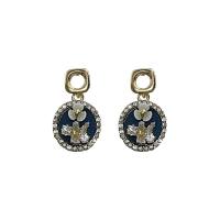 Zinc Alloy Drop Earring with Resin Flat Round gold color plated with flower pattern & for woman & with rhinestone Sold By Pair