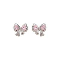Tibetan Style Stud Earring, Bowknot, silver color plated, Korean style & micro pave cubic zirconia & for woman, 18x15mm, Sold By Pair