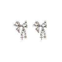 Zinc Alloy Drop Earring Bowknot silver color plated Korean style & micro pave cubic zirconia & for woman Sold By Pair