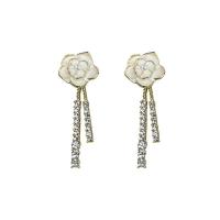 Zinc Alloy Tassel Earring Flower gold color plated Korean style & for woman & enamel & with rhinestone Sold By Pair