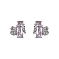 Tibetan Style Stud Earring, Geometrical Pattern, silver color plated, Korean style & for woman & with rhinestone, 15x16mm, Sold By Pair