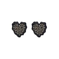 Zinc Alloy Stud Earring Heart stoving varnish Korean style & for woman & with rhinestone Sold By Pair