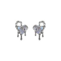 Zinc Alloy Stud Earring with Sea Opal Heart silver color plated Korean style & for woman Sold By Pair