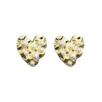 Plastic Pearl Stud Earring with Zinc Alloy Heart gold color plated Korean style & for woman Sold By Pair