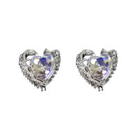 Tibetan Style Stud Earring, Heart, silver color plated, Korean style & for woman & with rhinestone, 20x20mm, Sold By Pair