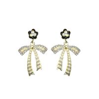 Kunststoff Perlen Tropfen Ohrring, mit Zinklegierung, Schleife, goldfarben plattiert, Koreanischen Stil & für Frau & Emaille & mit Strass, 21x32mm, verkauft von Paar
