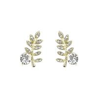Tibetan Style Stud Earring, Leaf, gold color plated, Korean style & for woman & with rhinestone, 12x19mm, Sold By Pair