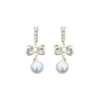 Plastic Pearl Drop Earring with Zinc Alloy Bowknot gold color plated Korean style & for woman & with rhinestone Sold By Pair