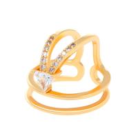 Kobber Nail Ring, KC guldfarve belagt, forskellige stilarter for valg & Micro Pave cubic zirconia & for kvinde, Størrelse:2-3, Solgt af PC