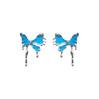 Tibetan Style Stud Earring, Butterfly, silver color plated, for woman & enamel, 18x23mm, Sold By Pair