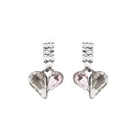Zinc Alloy Drop Earring Heart silver color plated Korean style & for woman & with rhinestone Sold By Pair
