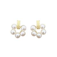 Plastic Pearl Drop Earring with Zinc Alloy gold color plated Korean style & for woman & hollow Sold By Pair