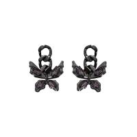 Zinklegierung Tropfen Ohrring, Schmetterling, plattiert, Koreanischen Stil & für Frau & mit Strass, schwarz, 20x28mm, verkauft von Paar