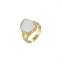 Titanium Steel Finger Ring, with White Shell, Geometrical Pattern, 14K gold plated, different size for choice & for woman, US Ring Size:7-9, Sold By PC