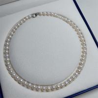 Природное пресноводное жемчужное ожерелье, Пресноводные жемчуги, ювелирные изделия моды & Женский, белый,  7-8mm, длина:Приблизительно 17 дюймовый, продается PC
