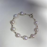 Bracelet en perles de culture d'eau douce, perle d'eau douce cultivée, avec laiton, bijoux de mode & longueur différente pour le choix & pour femme, blanc, 10-11mm, Vendu par PC