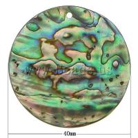 Natural Abalone Shell Pendants, Flat Round, 40x40x5mm, Hole:Approx 2mm, 10PCs/Lot, Sold By Lot