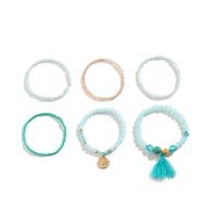 Bracelet de perles de verre, Seedbead, avec Plastique PC & cristal & plastique revêtu de cuivre & alliage de zinc, Placage de couleur d'or, 6 pièces & bijoux de mode & pour femme, bleu, Longueur:7 pouce, Vendu par PC