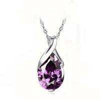 Cubic Zirconia Brass Pendants, with Cubic Zirconia, Teardrop, platinum plated, fashion jewelry & for woman & faceted, purple, nickel, lead & cadmium free, 10x24mm, Sold By PC