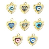 Evil Eye Pendler, Messing, Heart, guldfarve belagt, mode smykker & forskellige design til valg & for kvinde & med rhinestone, nikkel, bly & cadmium fri, 24x18x0.4mm, Hole:Ca. 0.4mm, Solgt af PC