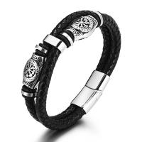 PU Leather Cord Bracelets, with 304 Stainless Steel, Double Layer & fashion jewelry & for man, black, 20mm, Length:Approx 8.27 Inch, Sold By PC