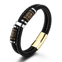 PU Leather Cord Bracelets, with 304 Stainless Steel, Double Layer & fashion jewelry & for man, black, 17.50mm, Length:Approx 8.27 Inch, Sold By PC