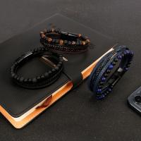 PU Leather Cord Bracelets with Gemstone & Zinc Alloy multilayer  & for man Sold By PC