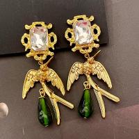 Zinc Alloy Drop Earrings with Crystal & Lampwork real gold plated fashion jewelry & for woman nickel lead & cadmium free 85mm Sold By Pair