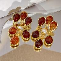 Zinc Alloy Stud Earring with Lampwork & Plastic Pearl real gold plated fashion jewelry & for woman golden nickel lead & cadmium free 65mm Sold By Pair