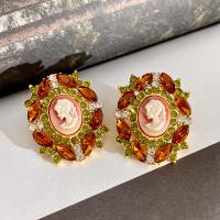 Tibetan Style Stud Earring, fashion jewelry & for woman & with rhinestone, nickel, lead & cadmium free, 35mm, Sold By Pair