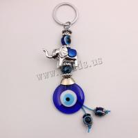 Bag Purse Charms Keyrings Keychains, Tibetan Style, with Lampwork & Plastic, Elephant, silver color plated, vintage & evil eye pattern, nickel, lead & cadmium free, 35mm, Length:15 cm, Sold By PC