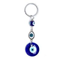 Bag Purse Charms Keyrings Keychains, Lampwork, with Tibetan Style, Flat Round, antique silver color plated, Unisex & evil eye pattern, 3cm,12cm, Sold By PC