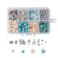 DIY Jewelry Supplies Zinc Alloy with Plastic Box & turquoise silver color plated 8 cells mixed colors Sold By Box
