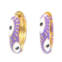 Evil Eye Earrings, Brass, Donut, gold color plated, evil eye pattern & for woman & enamel, more colors for choice, nickel, lead & cadmium free, 5x20mm, Sold By Pair
