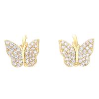 Cubic Zirconia Micro Pave Brass Earring, Butterfly, plated, micro pave cubic zirconia & for woman, more colors for choice, nickel, lead & cadmium free, 12x10mm, Sold By Pair