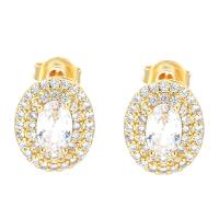 Cubic Zirconia Micro Pave Brass Earring, Oval, plated, micro pave cubic zirconia & for woman, more colors for choice, nickel, lead & cadmium free, 9x11mm, Sold By Pair