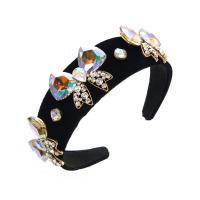 Hair Bands, Cloth, with Glass Rhinestone, fashion jewelry & with rhinestone, black, 150x40mm, Sold By PC