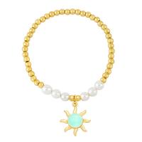 Brass Bracelet & Bangle with Plastic Pearl Sun plated enamel nickel lead & cadmium free Length 17 cm Sold By PC